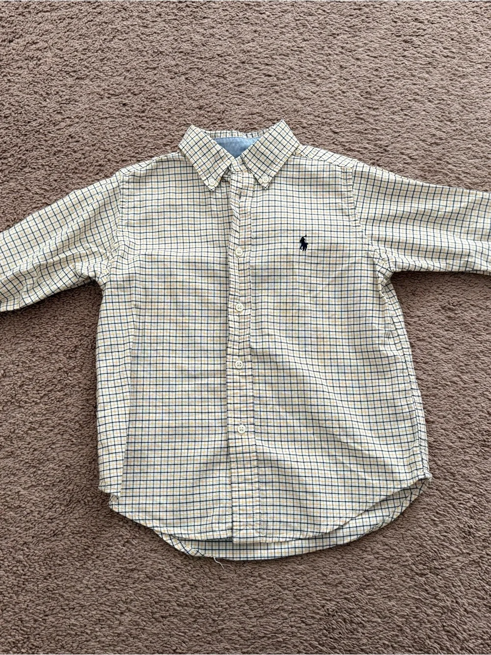 Boy’s Ralph Lauren Long-Sleeve Button-Down Plaid Shirt - Cream/Navy